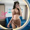 Biquíni Feminino Ins Coreano Novo Peça Dupla Moda Praia Feminina Separado Três Peças Sexy Roupa de Banho para Resort de Águas Termais
