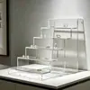Soporte de Exhibición de Escalera de Vidrio Orgánico al por Mayor, Soporte de Escalera de Acrílico para Exhibición de Figuras, Personalizable con Logo y Texto Bajo Pedido