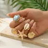 Anel Estilo Oceano Temu Design de Concha Vintage Conjunto de Anéis de Pérola Irregular Barroca Vieiras Estrelas do Mar