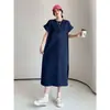 Saia Midi Cor Sólida Estilo Coreano Primavera e Verão Vestido de Manga Bufante plus size Saia Casual Solta plus size Comprimento no Joelho