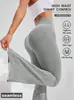 Calça Flare de Yoga com Rosca Tk Estilo Europeu e Americano para Mulheres, Cintura Alta, Controle de Barriga, Levemente Flare, Calça Longa Esportiva Fitness