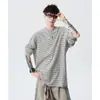 Nova Camiseta Casual Masculina Retrô Americana Listrada de Manga Longa Outono/Inverno 2026 - Malha Listrada 260G Tendência