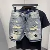 Pantalones Cortos de Mezclilla para Hombre con Agujeros, Estilo Delgado, Verano 2026, Pantalones Casuales de Pierna Recta de Longitud Media, Pantalones de Media Pierna, Pantalones de Cinco Puntos, Ropa de Trabajo