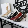 6316-A5 Zapatos de Tacón Alto Retro Sexy con Estampado de Leopardo Europeos y Americanos para Mujer, Punta Fina, Boca Baja, Moño, Tacón de Aguja, Zapatos de Mujer