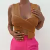 Jaqueta sexy de tricô grosso com cruzamento novo para comércio exterior europeu e americano 23612P colete de lã sexy justo que abraça o peito feminino