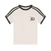 Camiseta Informal Versátil de Manga Corta con Estampado de Letras de Nicho Nuevo y Diseño de Tres Rayas para Verano