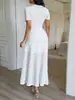 Vestido Largo de Manga Corta con Botones Estilo Simple y Elegante Europeo y Americano Diyun Ropa para Mujer Otoño e Invierno 2025 Sitio Independiente de Amazon