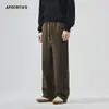 Roupas Masculinas Apo Masculino Inverno Forrado com Lã Espesso Versátil Solto Reto Elástico Cordão Esportivo Casual Calças