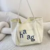 Set Bolsa de Lona Rayada Doble Cara Estilo Coreano Moda Bolso Tote Casual Bolso de Hombro Simple Versátil Gran Capacidad