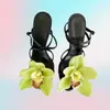 Sandalias de Moda Transfronterizas con Puntera de Metal Boca de Pez Flor Tacón de Aguja Comercio Exterior Tacones Altos Sandalias de Mujer Mujer