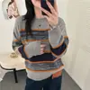Camiseta básica de punto a rayas vintage de otoño para mujer, top elegante de primavera y otoño, suéter top de pelo de mapache holgado de otoño e invierno