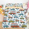 Conjunto de Roupa de Cama de Quatro Peças com Tema de Carro para Exportação, Design Adorável de Escavadeira, Capa de Edredom, Lençol de Cima, Conjunto para Dormitório 0,9m/1,8m, Estilo Lençol com Elástico, Adorável e Divertido