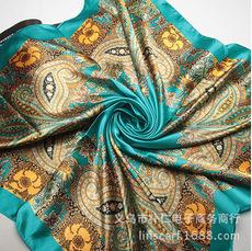 Azul verde elegante clássico impresso cintura flor lenço de seda grande lenço quadrado 90cm tb primavera quente e verão cachecol de caju