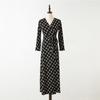 Elegante y Juvenil Vestido Estampado de Manga Larga Ajustado Vestido Largo Cruzado con Cuello en V para Mujer Pg Dvf2025 Nuevo Estilo Primavera y Otoño