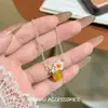Colar Pingente Flor Redonda Laranja Energético de Verão Moda Exquisito Criativo Design de Nicho para o Dia a Dia Versátil