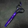 Tesoura profissional para cabeleireiro Wingsbro, 6,5 polegadas (cerca de 17 cm) Tesoura reta com padrão roxo, tesoura reta e tesoura de dentes finos, todas de aço, tesouras de barbeiro feitas à mão.