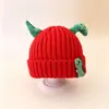 Gorro tejido divertido con forma de dinosaurio para niños, gorro de lana cálido para otoño e invierno que cubre las orejas del bebé, bonito gorro de punto para niños y niñas