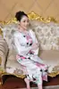 Suministro Directo de Fábrica Bata de Noche de Seda Imitación Pavo Real Bata Larga Estampada Verano Sexy Holgada Talla Grande Atada con Cordones Kimono Japonés