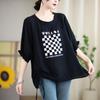 Camiseta Europea de Manga Corta para Mujer Verano Estilo Hong Kong Moda Sencilla Plisada con Cordón Estampada Suelta Delgada 81290 Top