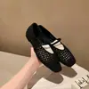 Zapatos Planos Cómodos con Diseño Hueco de Grulla Blanca, Punta Cuadrada Francesa, Malla Superficial Tejida, Suela Suave Transpirable, Adecuados para el Trabajo