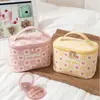 Bolsa de Maquillaje Portátil Personalizada Estilo Coreano Ins con Forma de Corazón para Viajes, Neceser Cilíndrico a Cuadros Bloque de Color Multifuncional