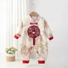 Bebê Novo Primavera Outono Conjunto Tang Flor Unisex Macacão Lua Cheia Estilo Chinês Macacão Body Primeiro Aniversário