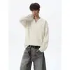 Camiseta de manga comprida com gola V estilo old money, solta, marca da moda, outono retrô, rasgada, camada base masculina, tamanho solto