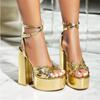 Sapatos femininos de salto grosso para o verão 2024 novos sapatos de salto alto bico redondo mesa à prova d'água tamanho grande fivela de comércio exterior sandálias femininas