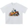 Camiseta de marca de streetwear con estampado de anime desgastado, talla grande, hombros caídos, talla extra, manga corta de verano, manga larga