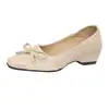 Sapatos Mary Jane Nude com Laço Francês Feminino 2026 Novos Sapatos de Outono para Noite Estilo Fada Salto Plataforma para o Dia a Dia Sapatos de Salto Único