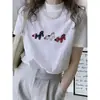 Cuello Medio Alto, Hombro Normal, Algodón Puro, Camiseta de Manga Corta Cepillada para Mujer, Moderna, Versátil, Elegante, Estampada, Rejuvenecedora, Versión Engrosada, Top de Moda