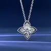 Collar transfronterizo europeo y americano de plata de ley 925 con colgante de trébol de cuatro hojas de moissanita, collar versátil de moissanita de 1 quilate para mujeres al por mayor