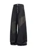 Jeans de cinco botones de mezclilla color crudo sin blanquear para hombres altos, longitud extendida, pantalones rectos de pierna ancha estilo high street americano