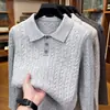 Suéter Jacquard Espesso Lavável à Máquina Anti-Pilling Masculino 2026 Outono/Inverno Nova Chegada Gola Lapela Manga Longa Suéter Quente Masculino