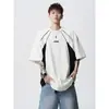 Camiseta Masculina Color-Blocked de Manga Curta Estilo High Street Americano, Modelo Verão 2026, Marca Moderna para Casal, Resistente, Top Fresco e Único
