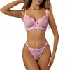 Nuevo Conjunto de Lencería Erótica Rosa con Estampado de Encaje Europeo y Americano Estilo Deseo Puro Tanga Sexy Dulce para Mujer