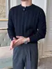 Tricô Estilo Preguiçoso Coreano com Gola Henry para Homens, Temporada de Primavera e Outono, Tricô de Tranças Tridimensional, Suéter Macio e Liso de Manga Longa para Homens