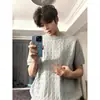 Cinza Estilo Old Money Tricô de Ponto Torcido Manga Curta Masculina Verão Retrô Americano Peso Pesado Ombro Real Camiseta Sensação de Alto Padrão Meia Manga