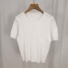 Nuevo Diseño Chica Caliente Verano Cuello Redondo Moda Manga Corta Elegante Top Corto de Punto Elegante con Calados Cintura Alta Ajustado