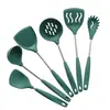 Set de Espátula y Cuchara de Silicona Transfronterizo de 7 Piezas, Espátula de Silicona Antiadherente con Mango de Acero Inoxidable, Estante Organizador para Utensilios de Cocina, Empaque en Caja de Color