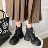 Botas Martin de Encaje con Suela Gruesa para Aumentar la Altura, para Mujer, Nuevo Estilo Coreano Otoño 2025, Botines Negros Versátiles para Combinar con Faldas