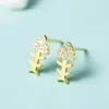 Brincos de Peixe Pequeno de Zircônia Runxin para Mulheres Estilo Coreano Moda Brincos Distintivos Cobre Banhado a Prata Pequenos Brincos de Espinha de Peixe Diamantados Versáteis