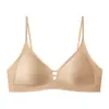Sutiã Feminino de Verão Novo Ultra Fino Toque Gelado Alça Fina Bojo Triângulo Francês Pequeno Busto Push-Up Sem Costura Costas Bonitas