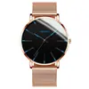 Relógio Masculino de Quartzo com Detalhe Azul Minimalista, Pulseira Ultra-Fina de Metal em Malha, Relógio de Pulso Casual para Negócios