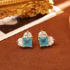 Brincos de Coração de Zircônia Azul Super Brilhantes Acessórios de Moda Feminina Frescos, Doces, Românticos, Fofos, de Alta Qualidade