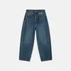 Jeans Casual Feminino de Cintura Alta Estilo Outono e Inverno, Jeans Scimitar Azul Lavado Retrô Americano Escuro para Mulheres no Outono