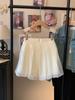 Foto Real de Shorts Puff de Pierna Ancha en A con Flor Tridimensional de Cintura Alta, Pantalones Falda Versátiles Sueltos Casuales, Chifón de Verano