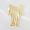 Elegante y AdelgazanteLigero y CómodoModal Seda Un Hombro Manga Media Tejido Top para Mujer Verano Color Sólido T