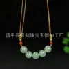 Pingente de Colar de Aventurina Natural, Novo Estilo Chinês Corrente de Clavícula Verde Clara com Tubo Curvo e Fecho Mãe-Filho, Pingente de Cubo de Açúcar e Coração de Pêssego
