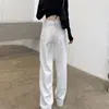 Calça jeans branca wide leg feminina cintura alta formato pera levemente solta plus size calça reta tipo mop
